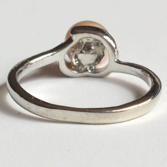 Peach Pearl Ring Solitaire Dainty Size 5 6 7 Vintage Cultured Silver Plated - Picture 6 of 10